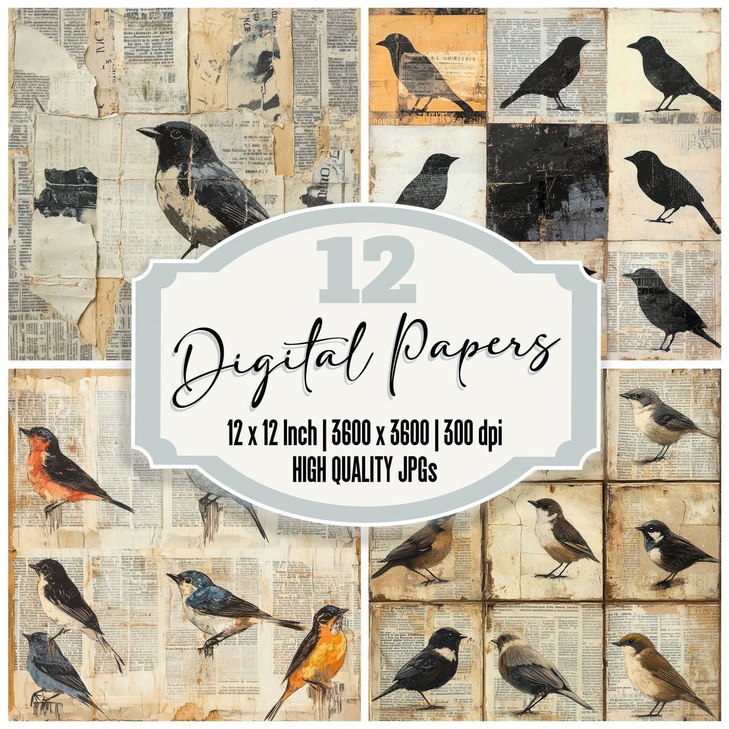 Songbird News Cutouts Digital Paper Pack (DDD003767)