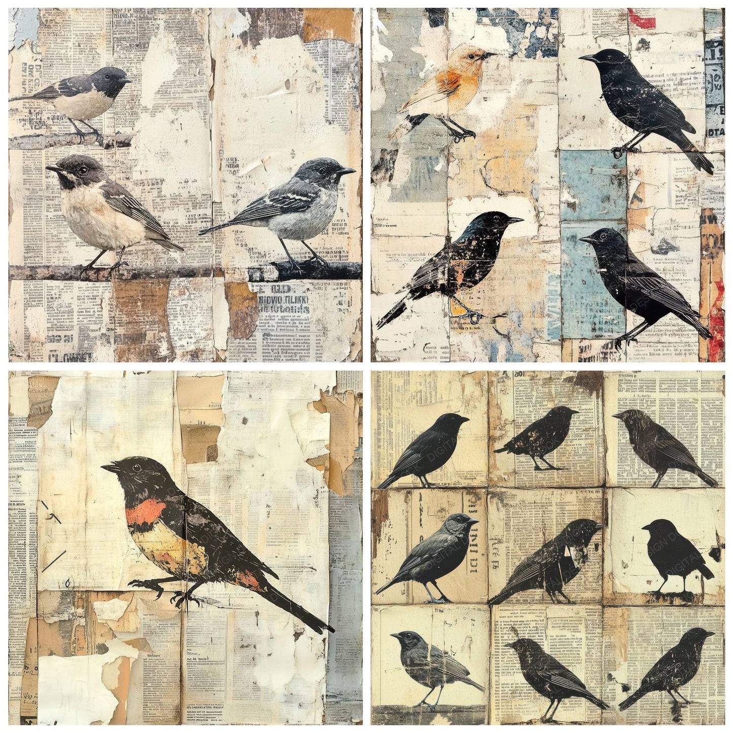 Songbird News Cutouts Digital Paper Pack (DDD003767)