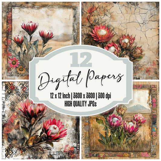 South Africa Protea Mudcloth Digital Paper Pack (DDD003774)