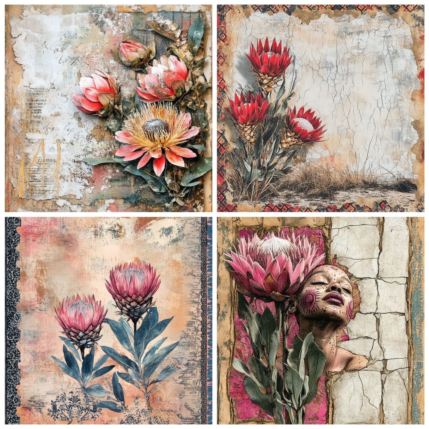 South Africa Protea Mudcloth Digital Paper Pack (DDD003774)