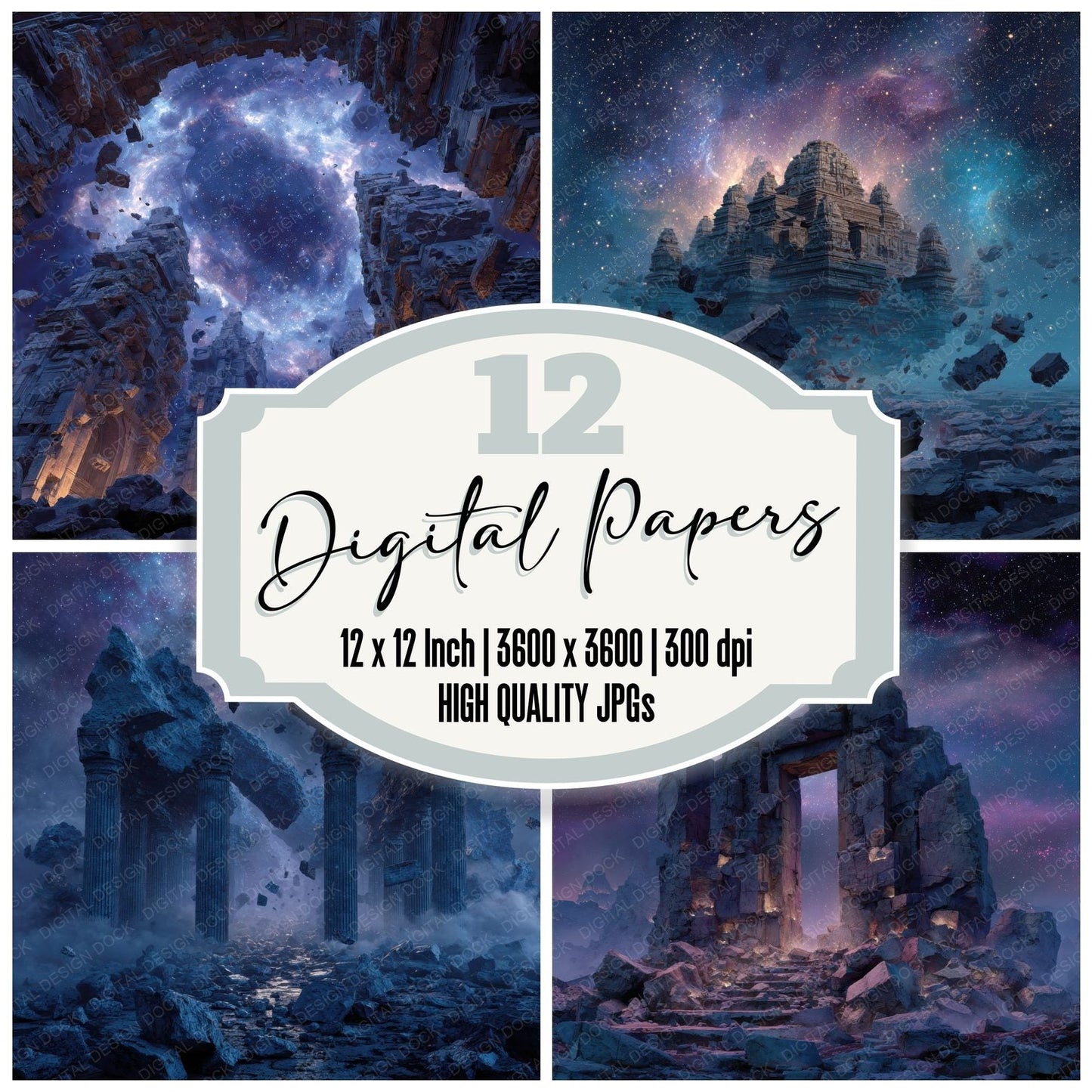 Space Temple Ruin Aurora Fragment Arch Digital Paper Pack (DDD003776)