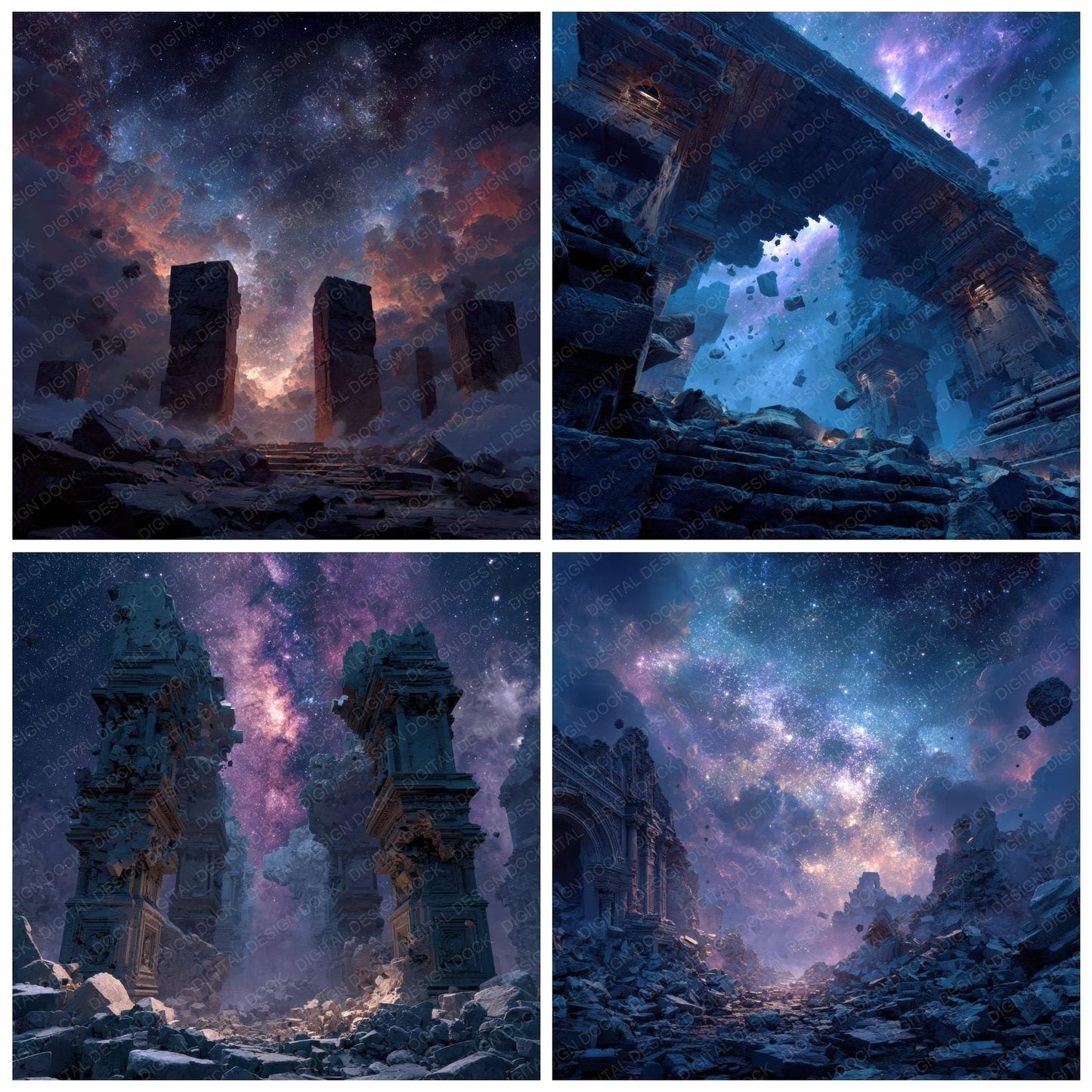 Space Temple Ruin Aurora Fragment Arch Digital Paper Pack (DDD003776)