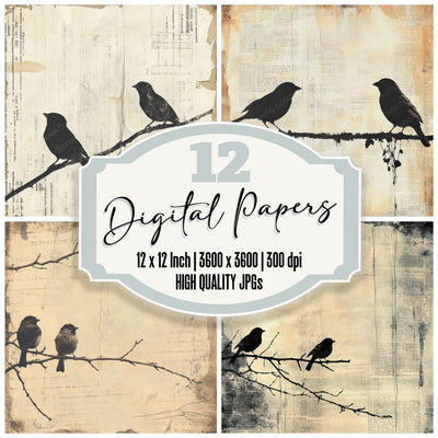 Sparrow Newsprint Frame Digital Paper Pack (DDD003782)