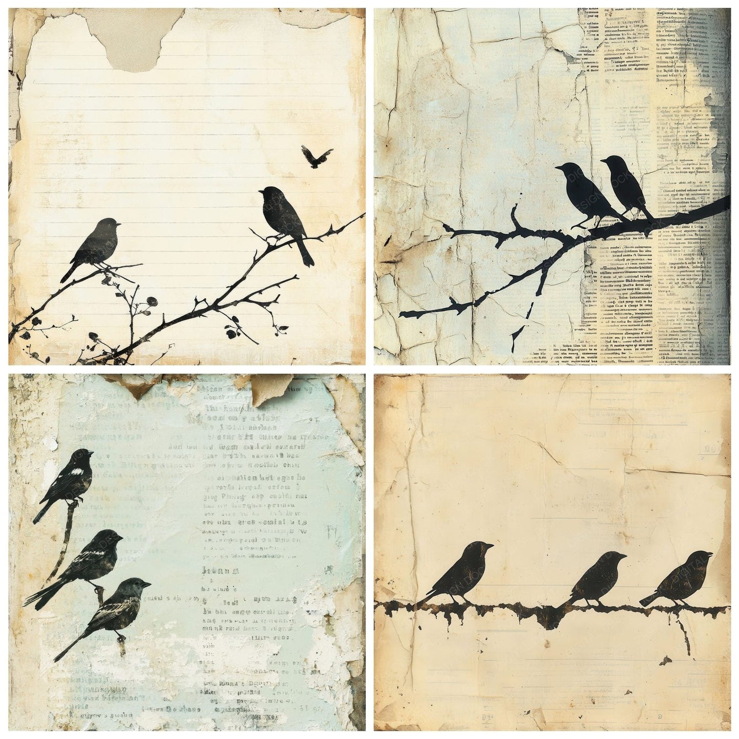Sparrow Newsprint Frame Digital Paper Pack (DDD003782)