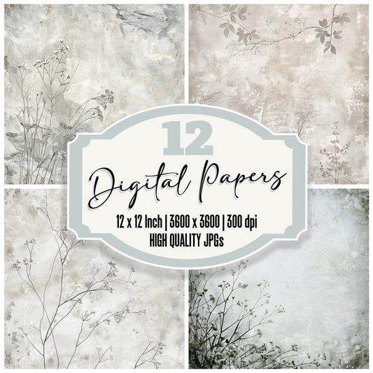 Speckled Grey Granite Floral Digital Paper Pack (DDD003784)