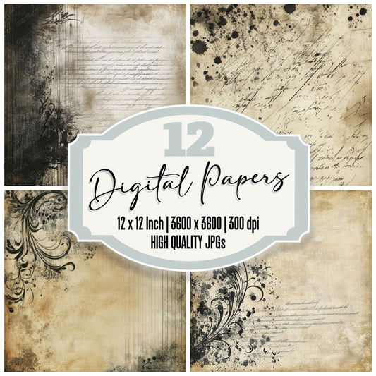 Spilled Ink Calligraphy Background Digital Paper Pack (DDD003785)