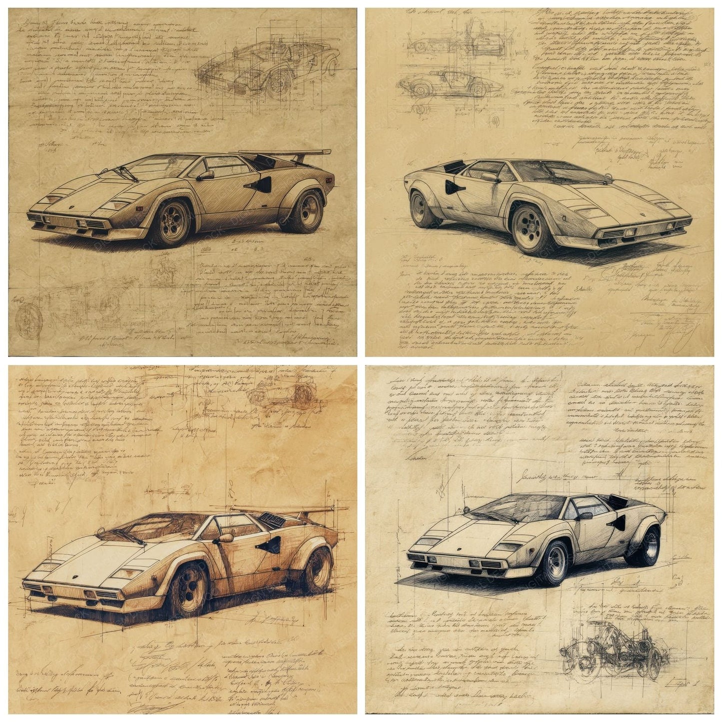Sports Car Sketch Angular Speed Sheet Digital Paper Pack (DDD003817)