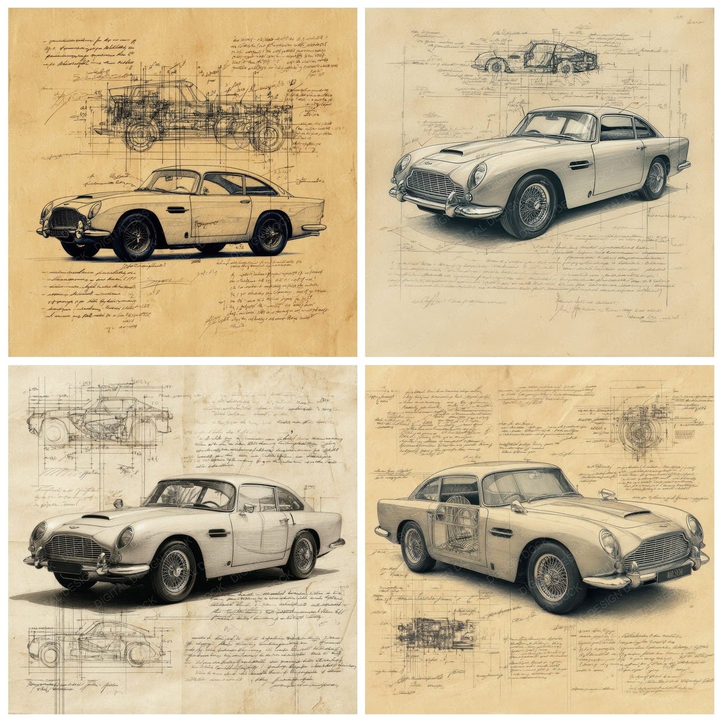 Sports Car Sketch British Motoring Plate Digital Paper Pack (DDD003818)