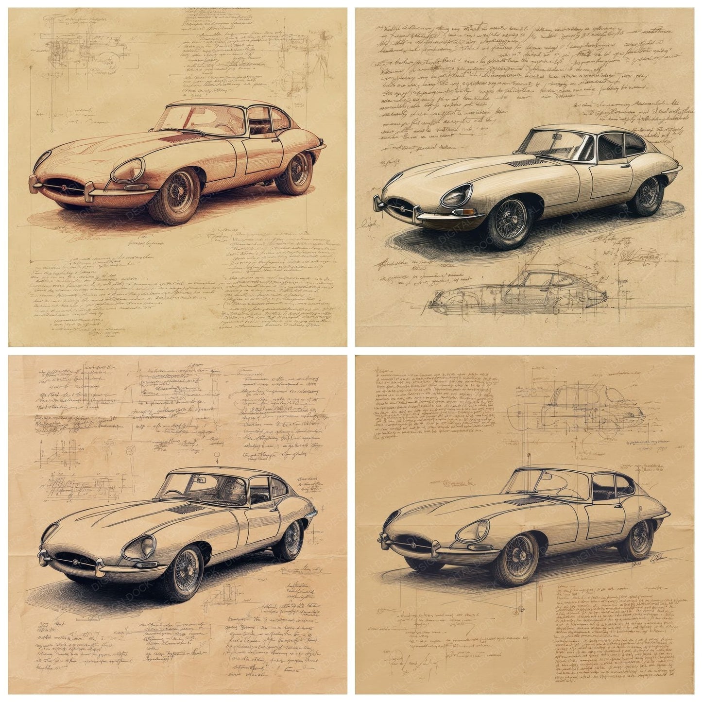 Sports Car Sketch Elegance in Ink Digital Paper Pack (DDD003819)