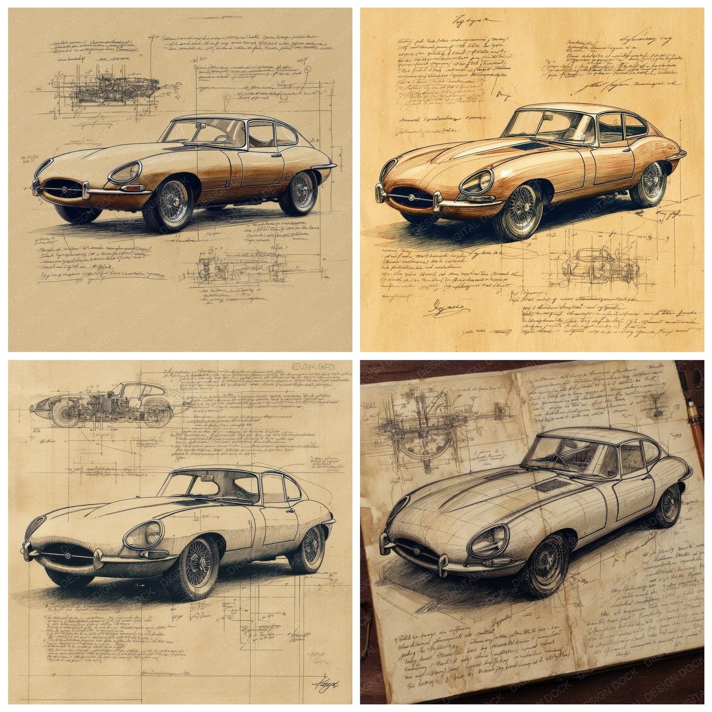 Sports Car Sketch Elegance in Ink Digital Paper Pack (DDD003819)