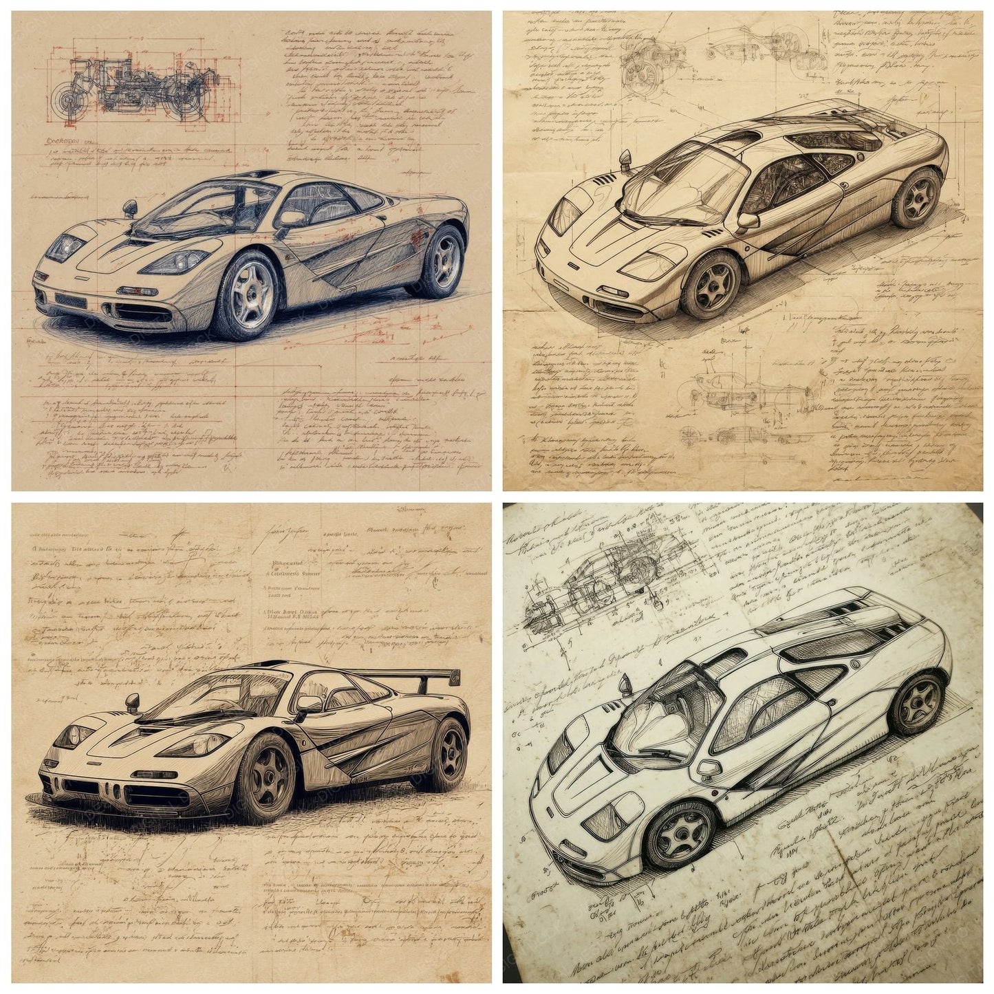 Sports Car Sketch Engineering Speed Study Digital Paper Pack (DDD003820)