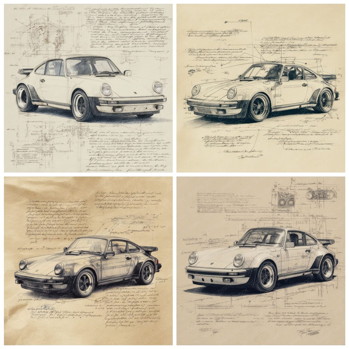 Sports Car Sketch Iconic Motion Draft Digital Paper Pack (DDD003821)