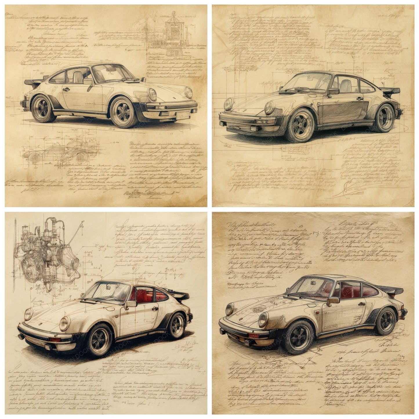 Sports Car Sketch Iconic Motion Draft Digital Paper Pack (DDD003821)