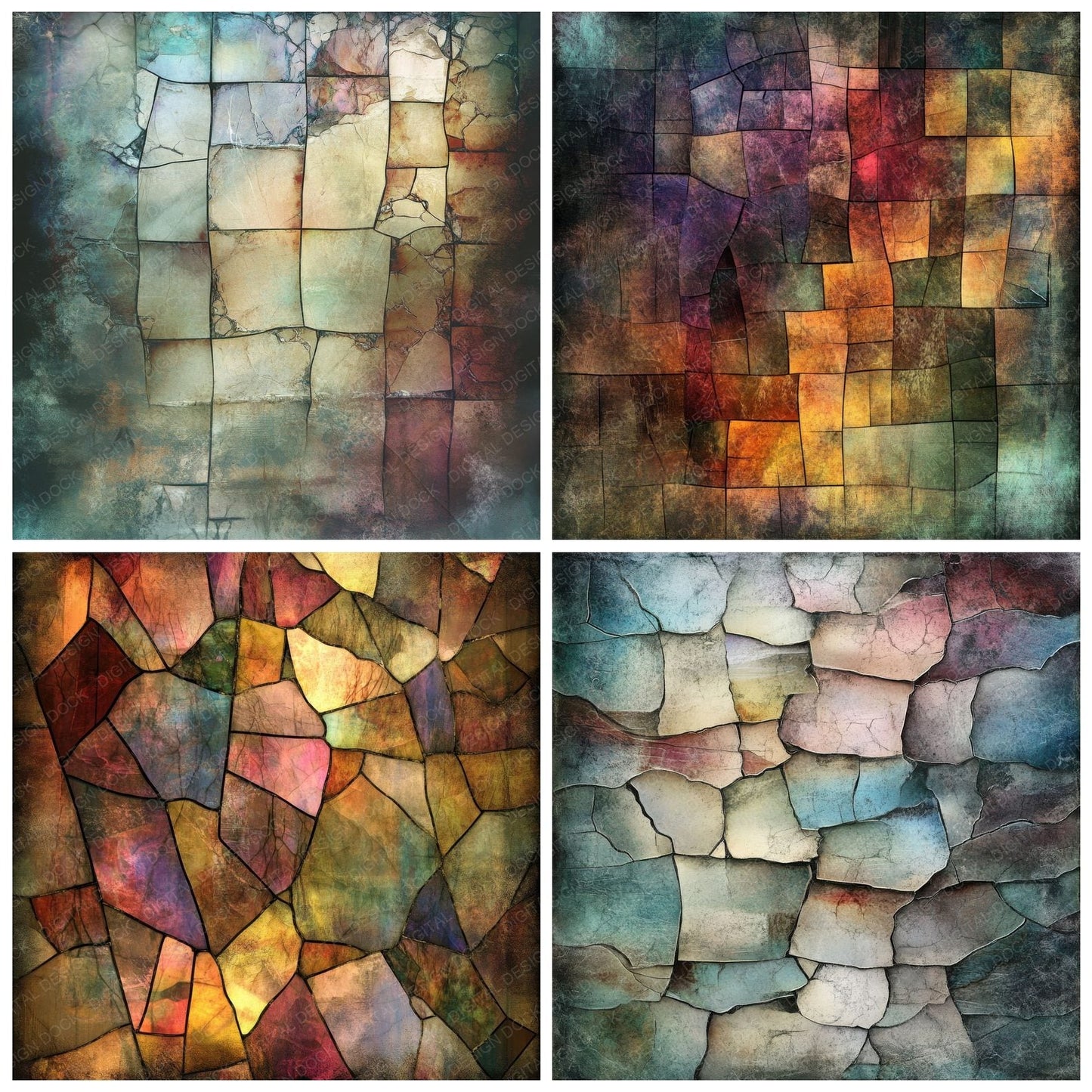 Stained Glass Echoes Background Digital Paper Pack (DDD003831)