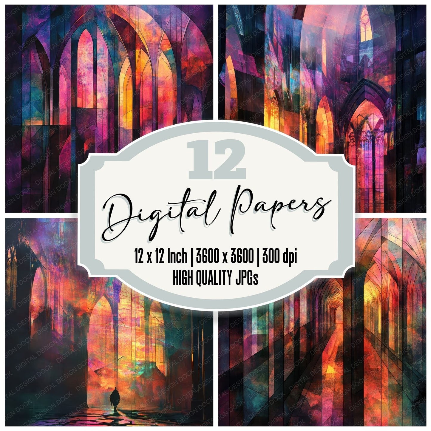 Stained Glass Fracture Digital Paper Pack (DDD003832)