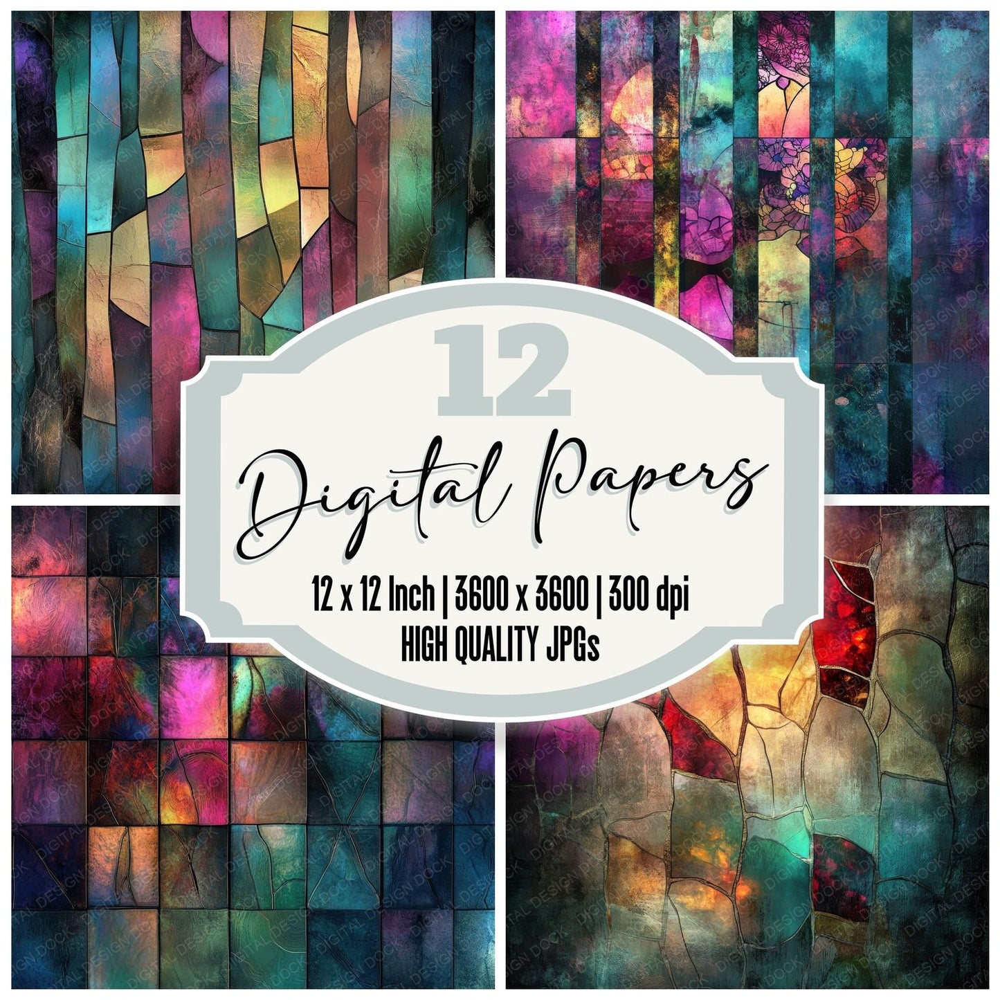 Stained Glass Glow Background Digital Paper Pack (DDD003833)