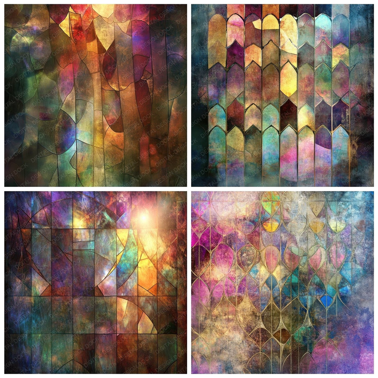 Stained Glass Glow Background Digital Paper Pack (DDD003833)
