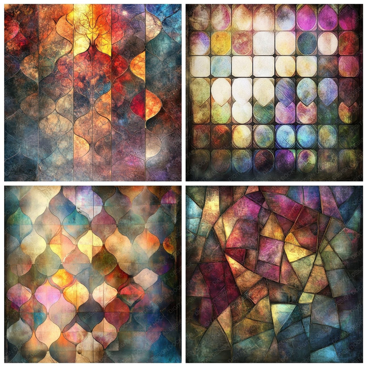 Stained Glass Glow Background Digital Paper Pack (DDD003833)