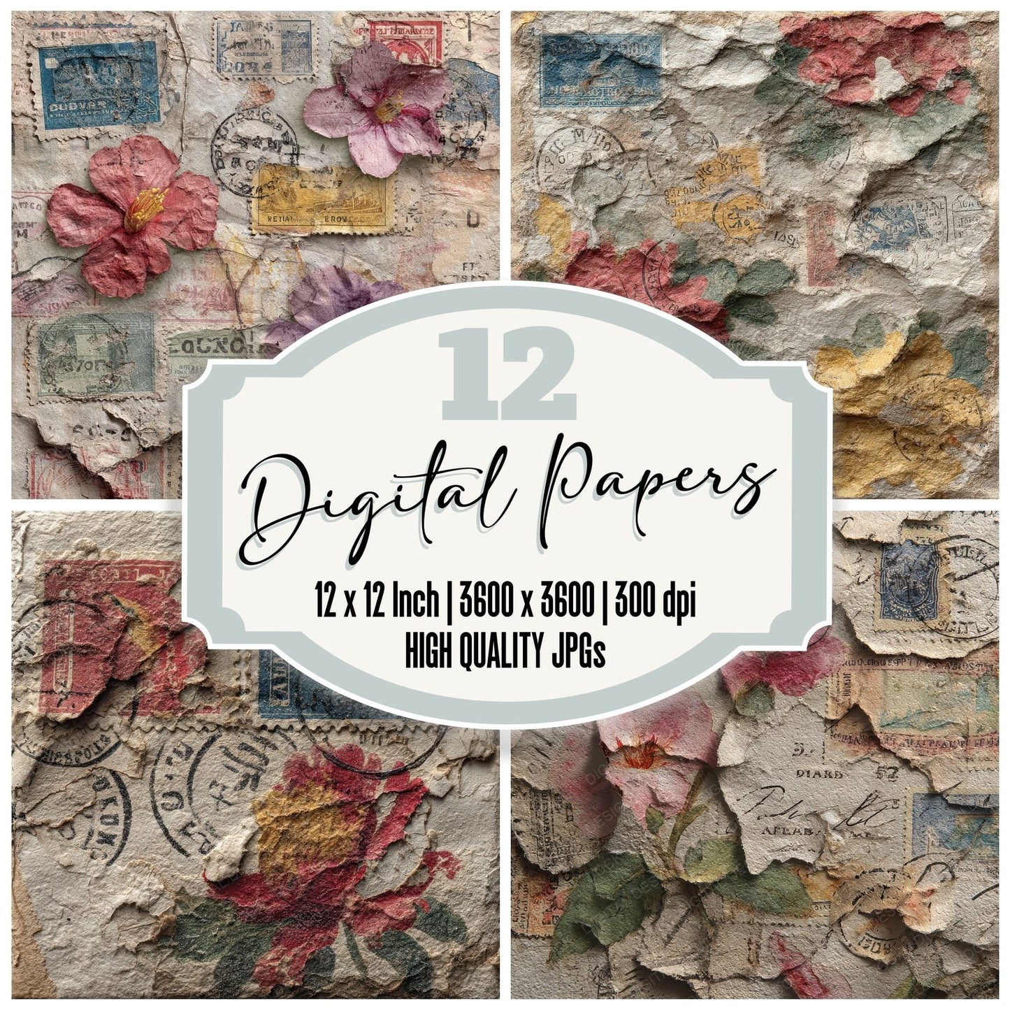 Stamp Airmail Petal Curl Digital Paper Pack (DDD003836)
