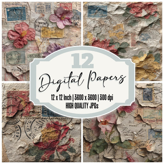 Stamp Airmail Petal Curl Digital Paper Pack (DDD003836)