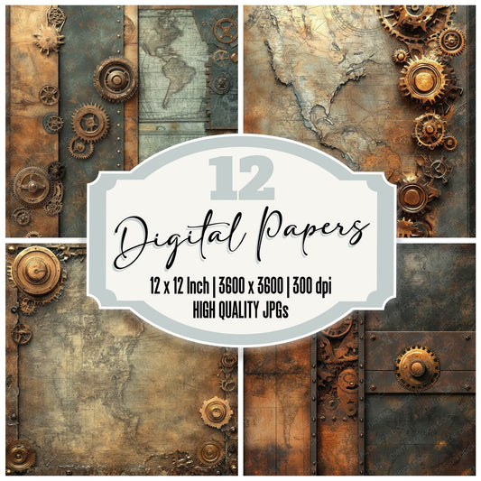 Steampunk Gearwork Maps Digital Paper Pack (DDD003850)