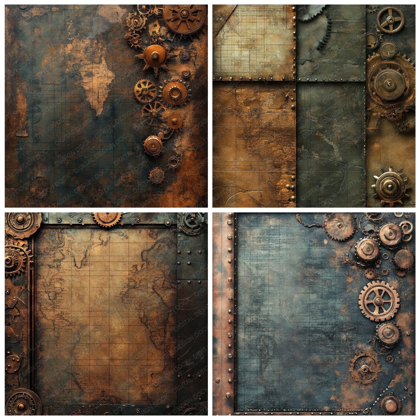 Steampunk Gearwork Maps Digital Paper Pack (DDD003850)