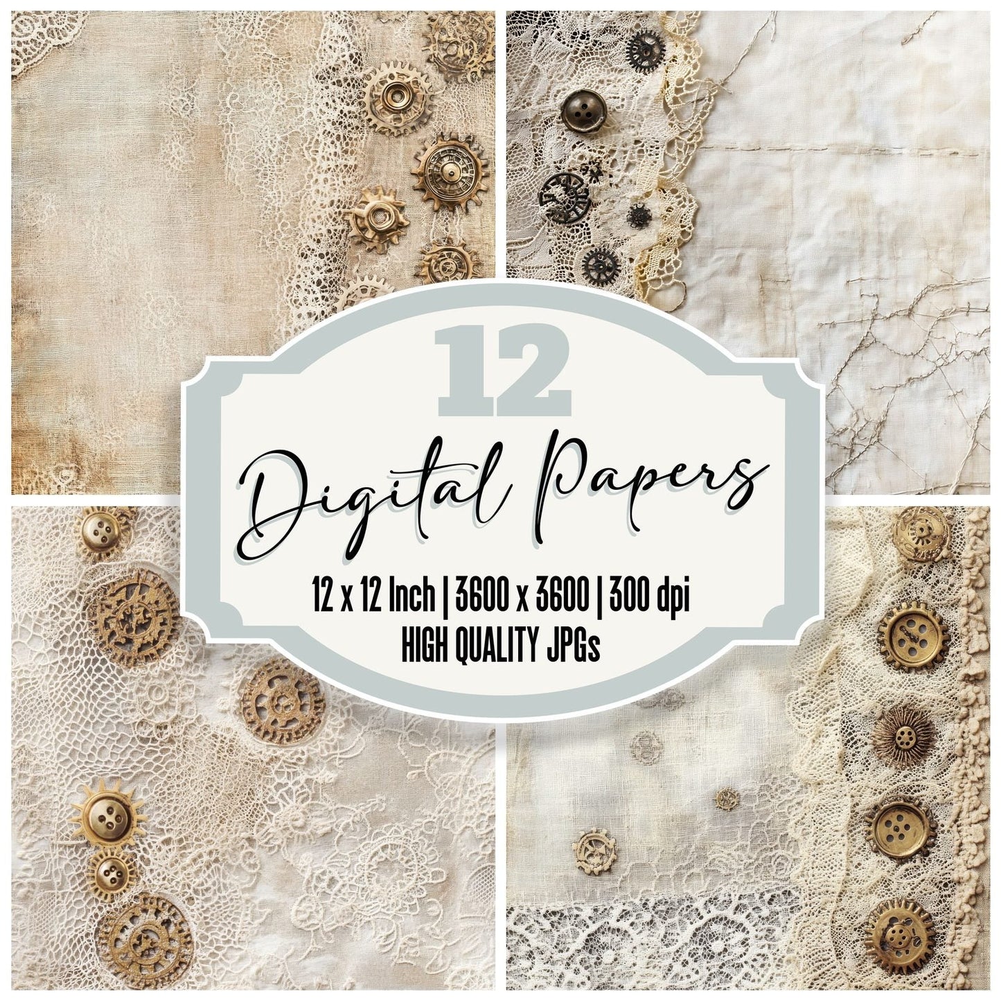 Steampunk Lace Background Digital Paper Pack (DDD003851)