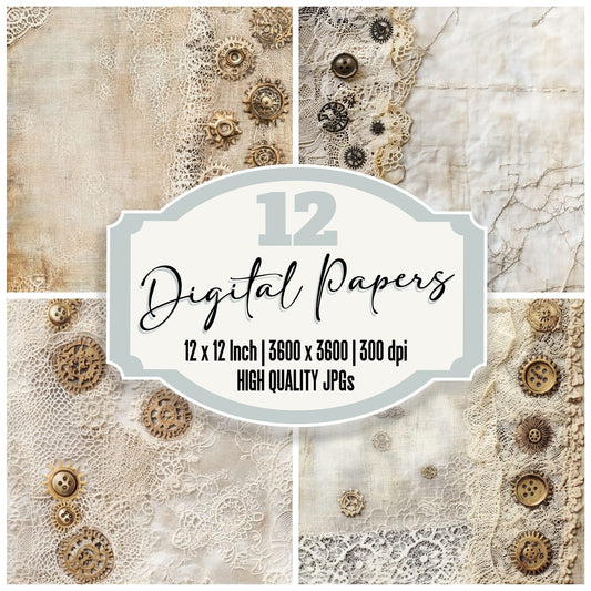 Steampunk Lace Background Digital Paper Pack (DDD003851)