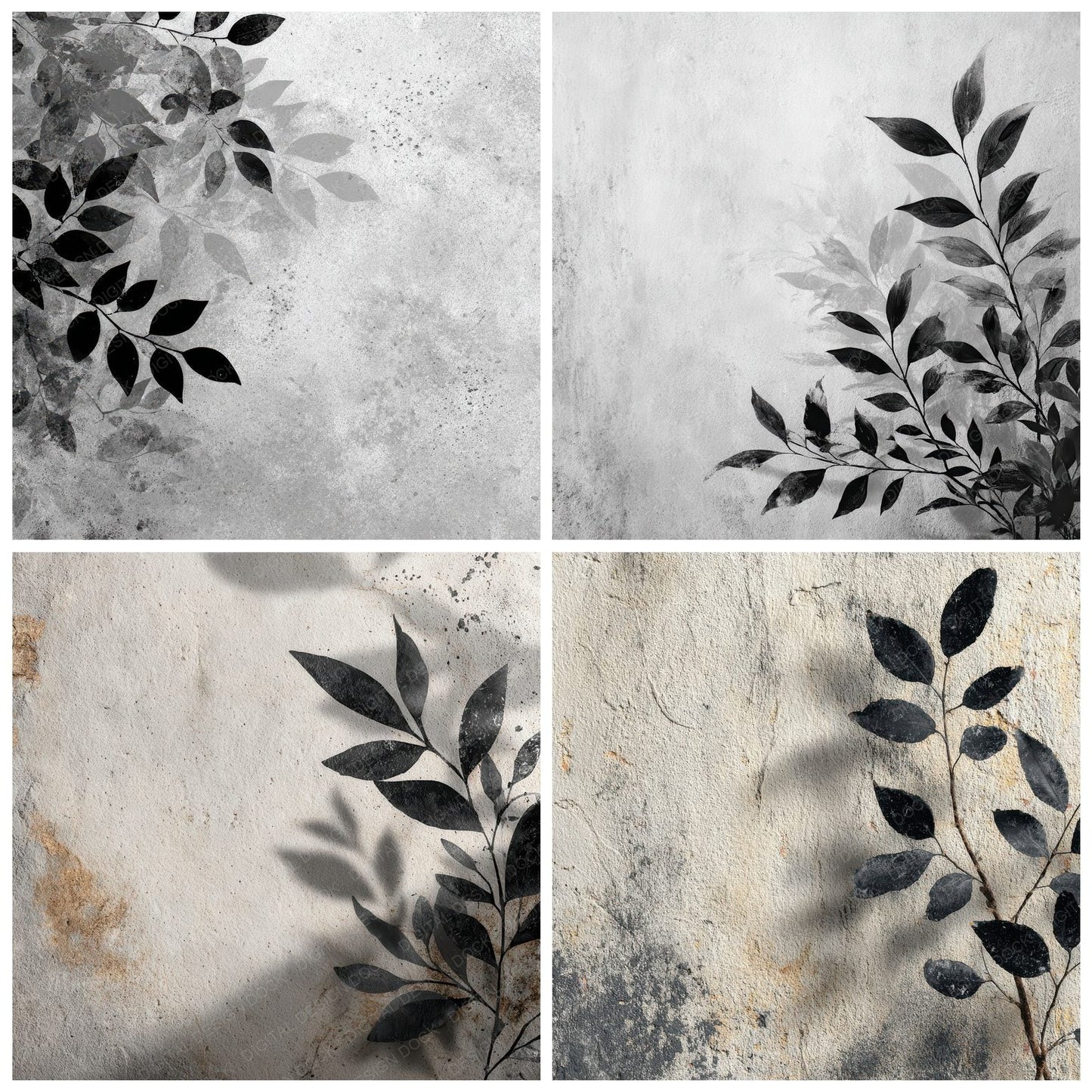 Stone Black Leaf Minimal Digital Paper Pack (DDD003862)