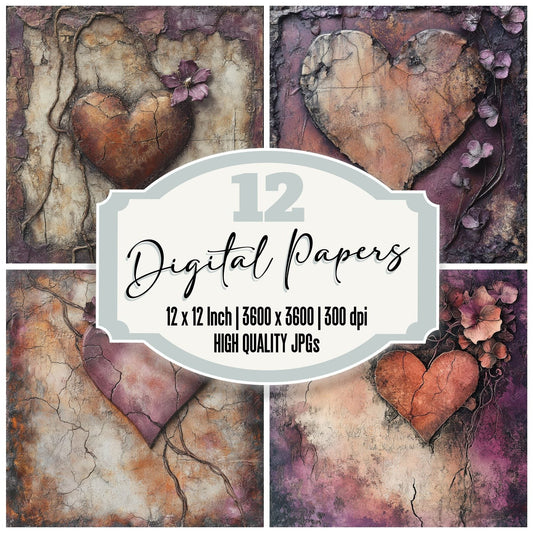 Stone Etched Heart Digital Paper Pack (DDD003864)