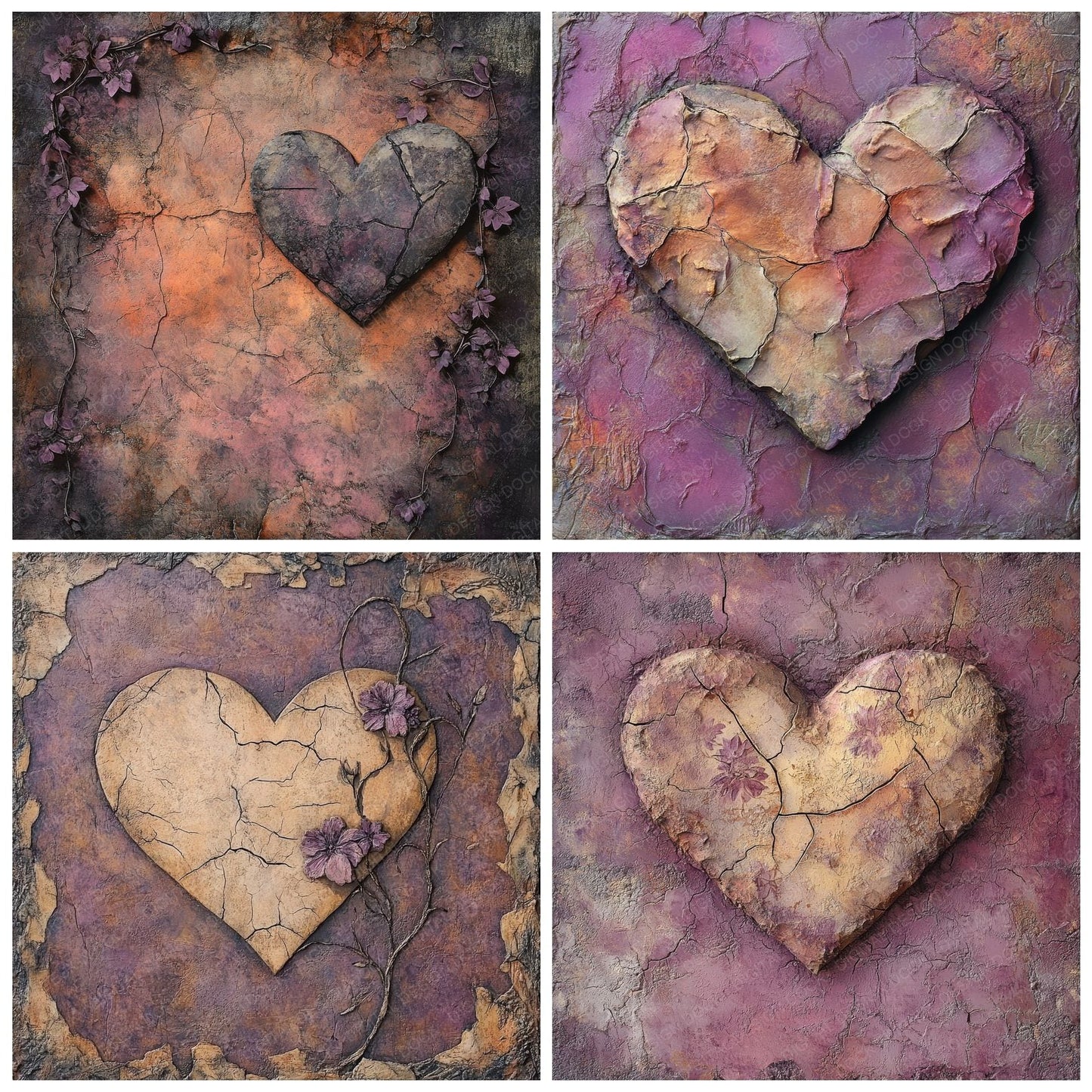 Stone Etched Heart Digital Paper Pack (DDD003864)