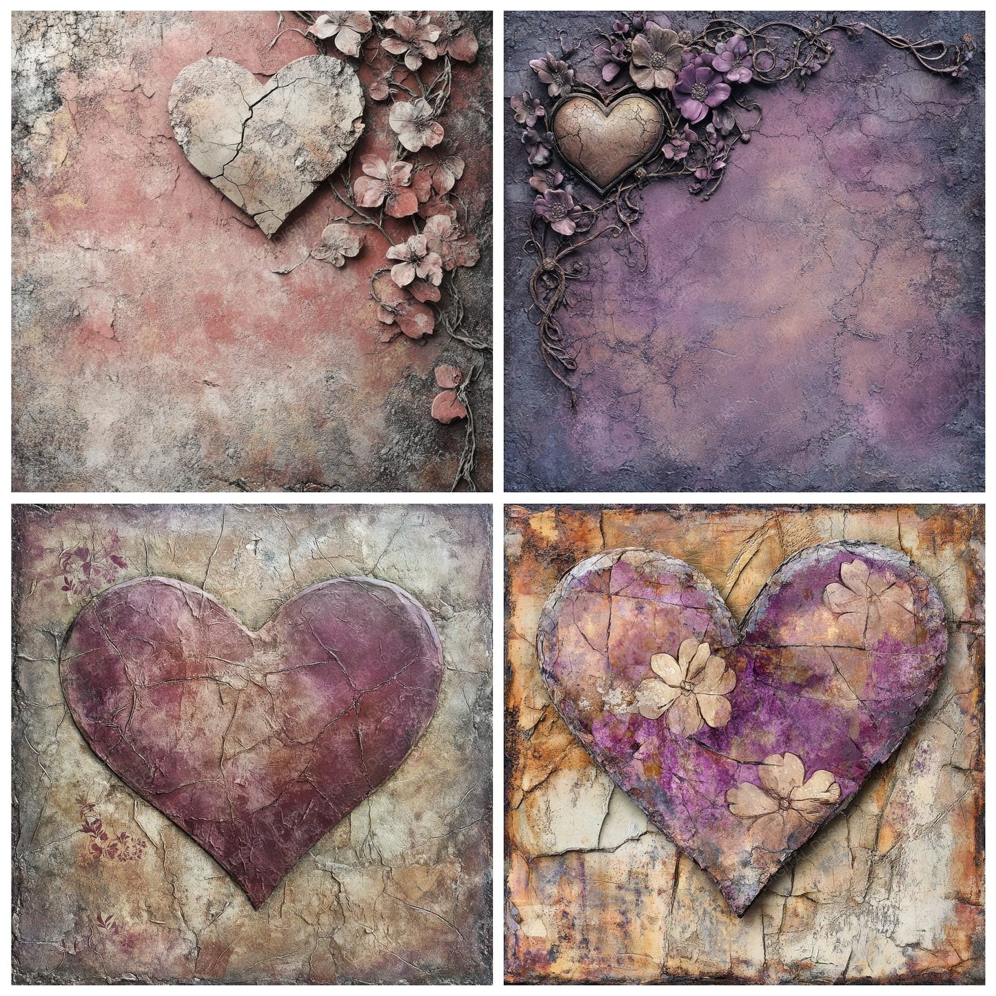 Stone Etched Heart Digital Paper Pack (DDD003864)