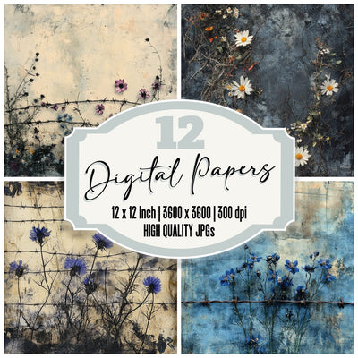 Storm-Worn Flora digital paper pack cover showing four of the 12 papers