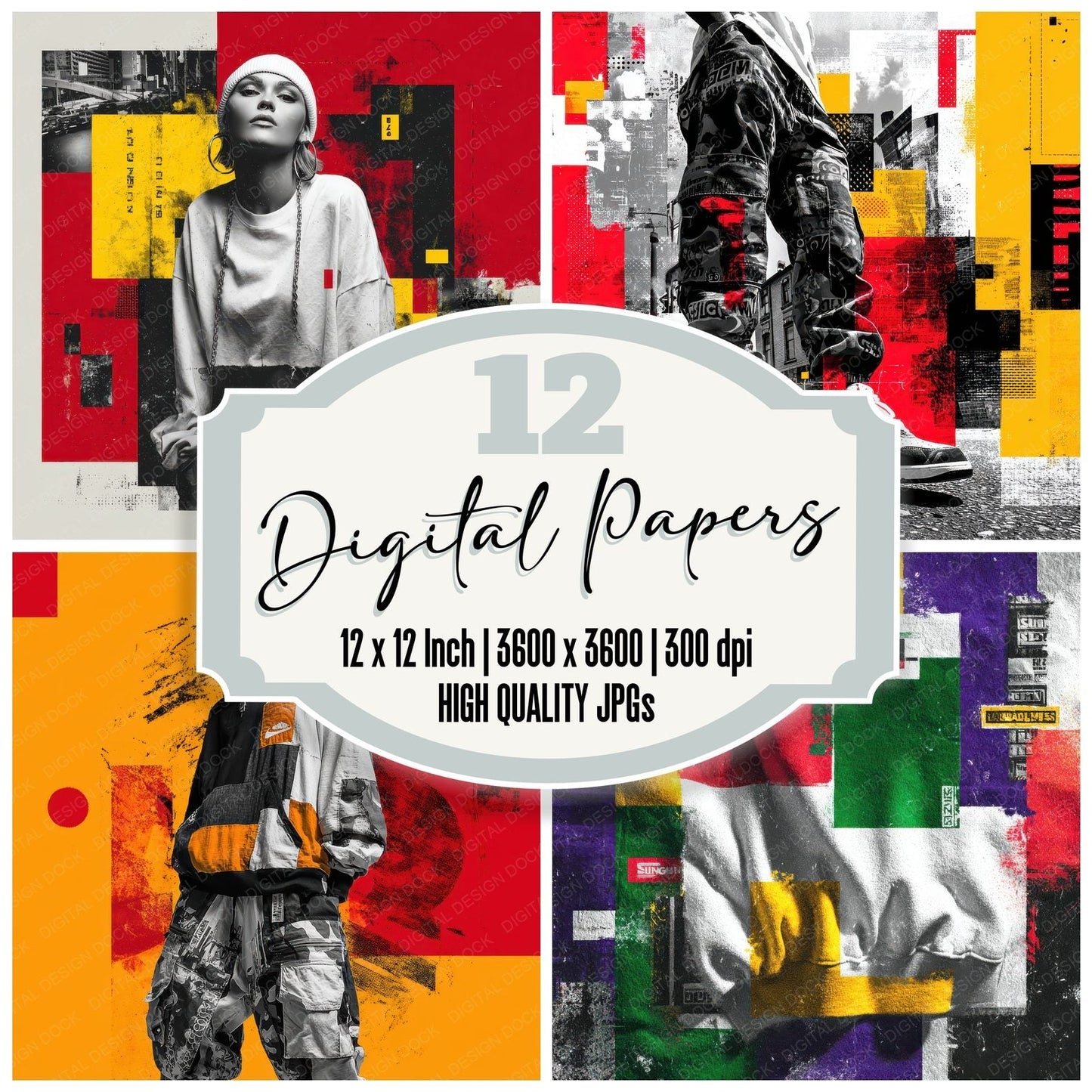 Streetwear Block Red Blue Drop Digital Paper Pack (DDD003881)