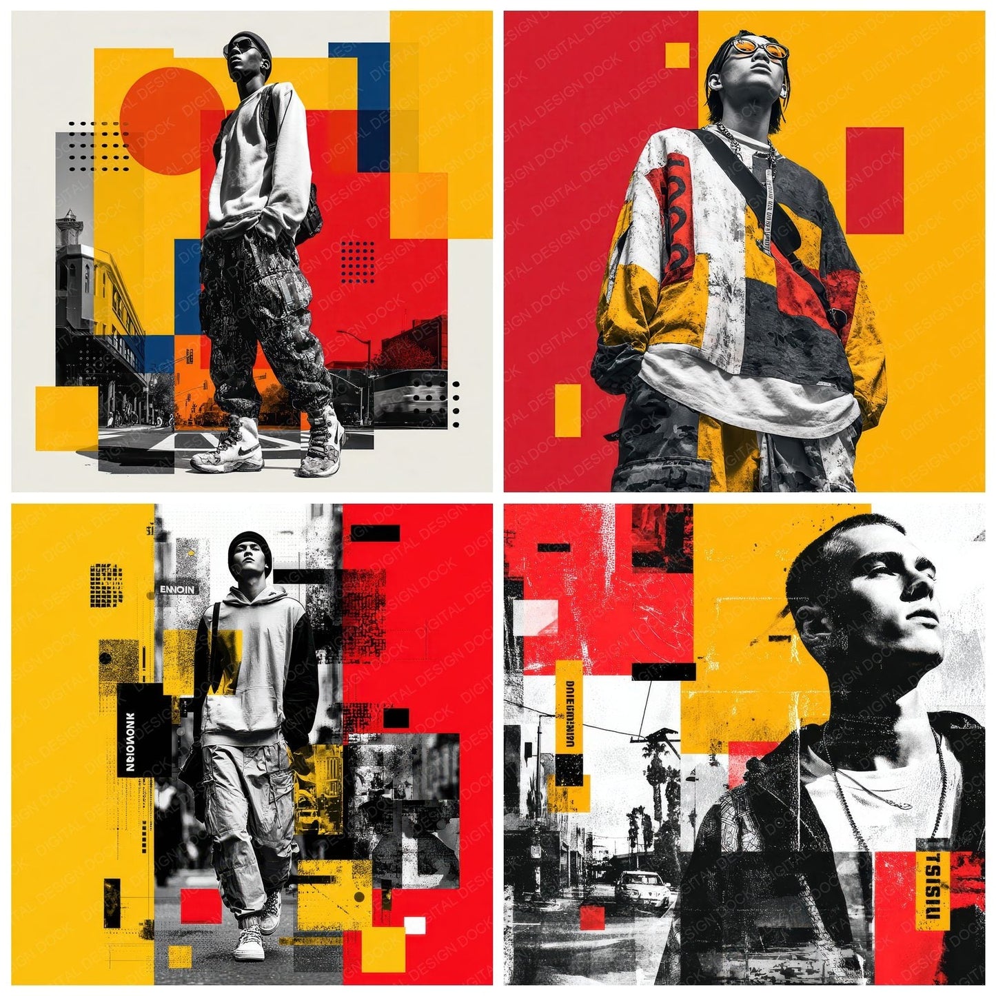 Streetwear Block Red Blue Drop Digital Paper Pack (DDD003881)
