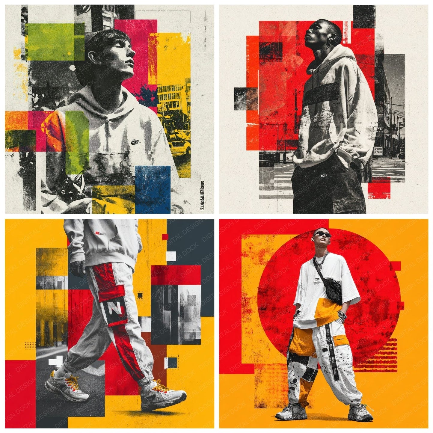 Streetwear Block Red Blue Drop Digital Paper Pack (DDD003881)