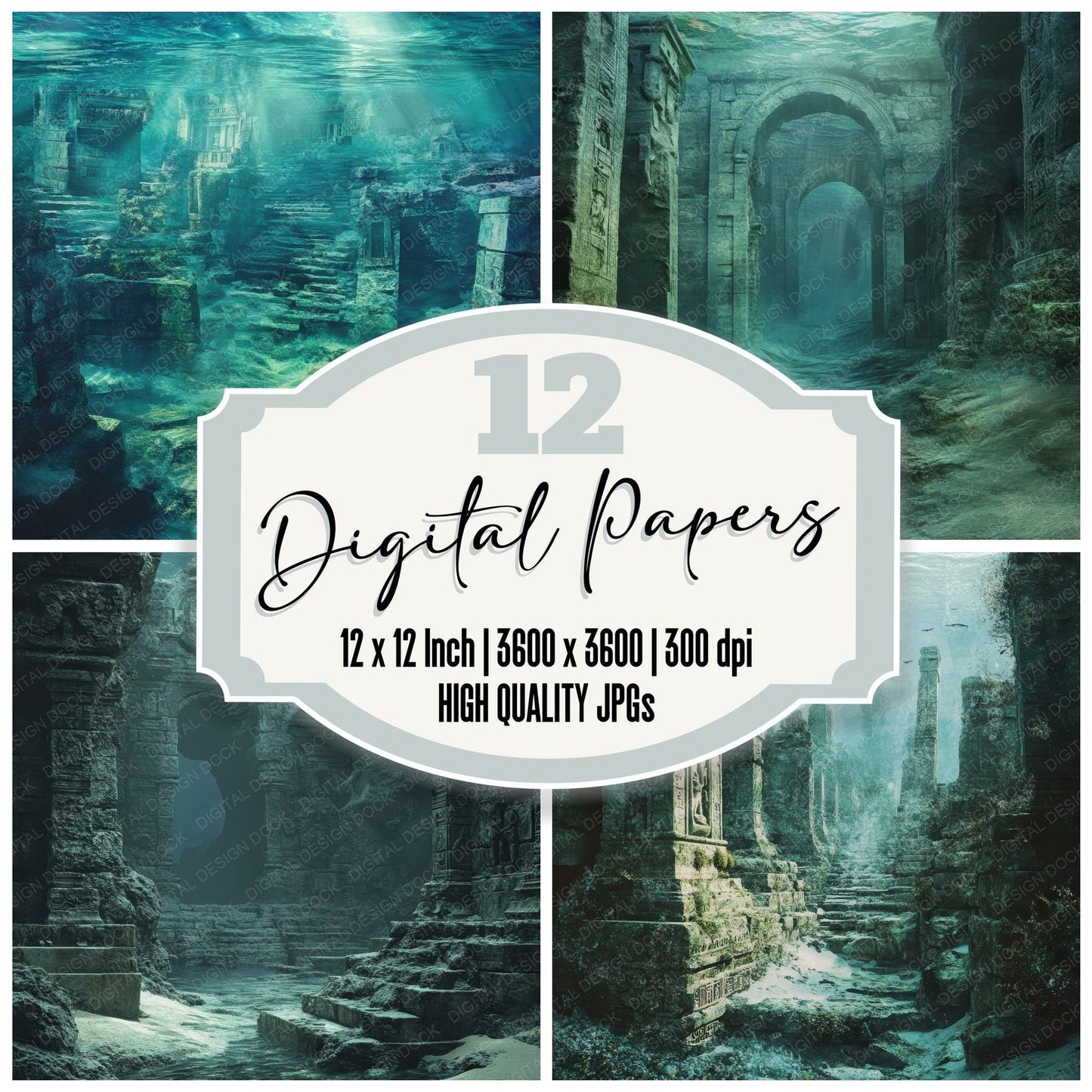 Submerged Ruins Background Digital Paper Pack (DDD003883)