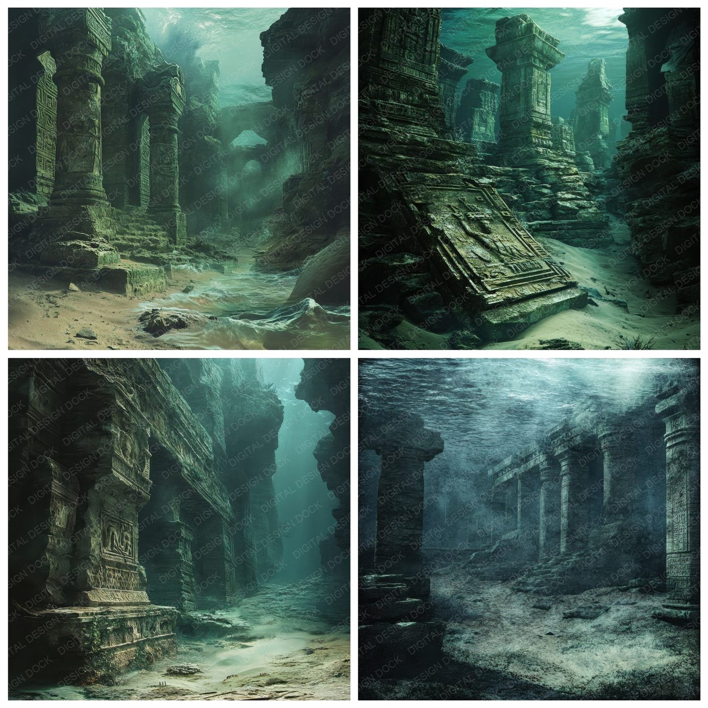 Submerged Ruins Background Digital Paper Pack (DDD003883)