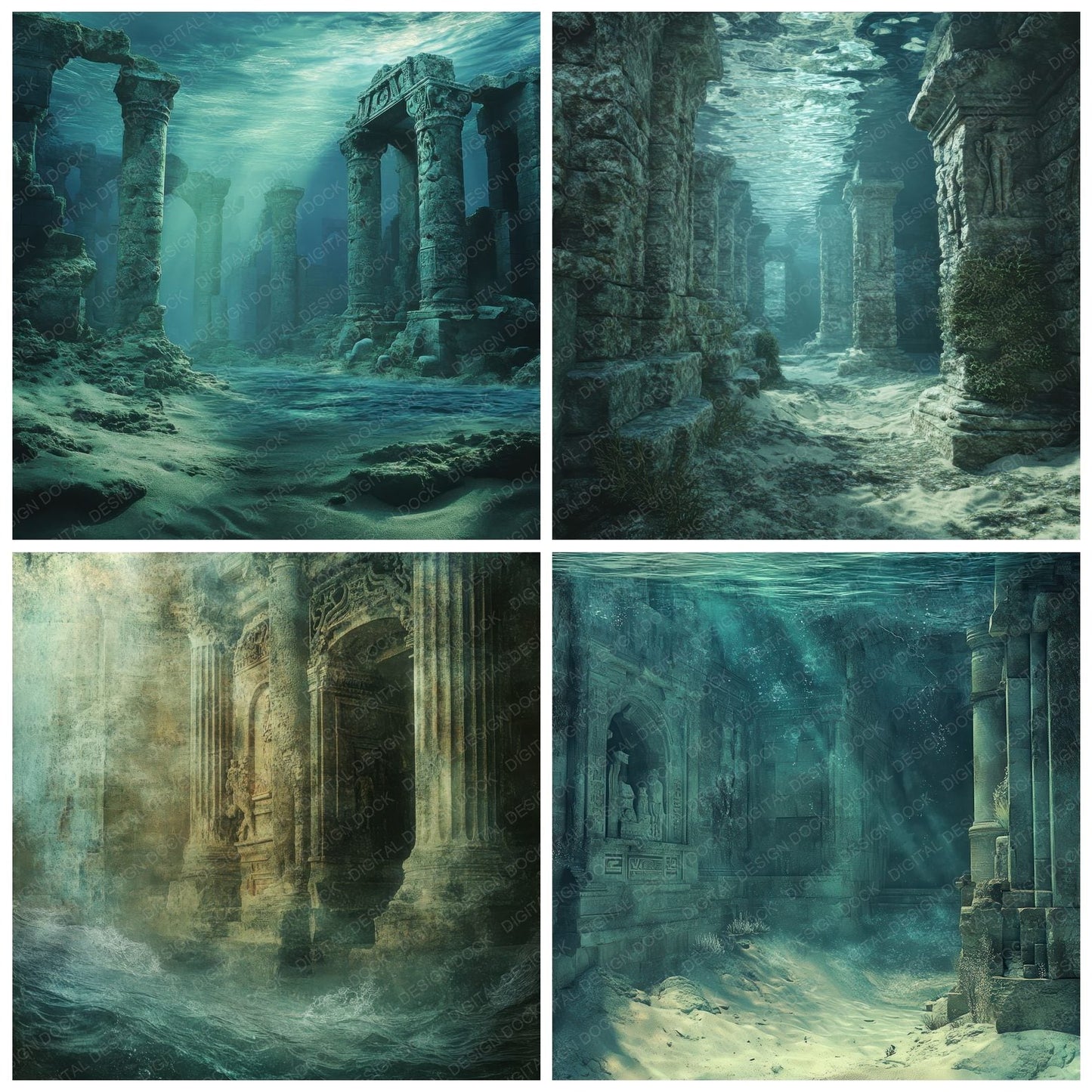 Submerged Ruins Background Digital Paper Pack (DDD003883)