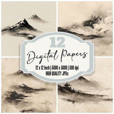 SumiE Ink Mountain Brush Fade Digital Paper Pack (DDD003889)