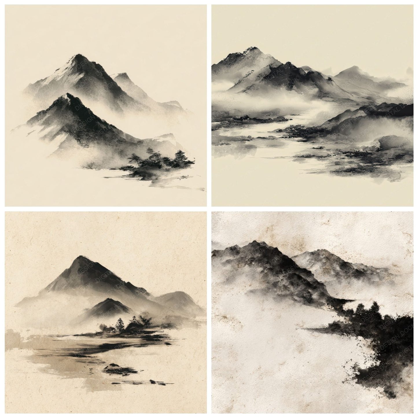 SumiE Ink Mountain Brush Fade Digital Paper Pack (DDD003889)
