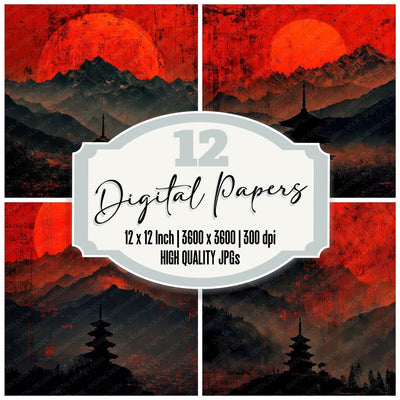 Sun Pagoda Mist digital paper pack cover showing four of the 12 papers