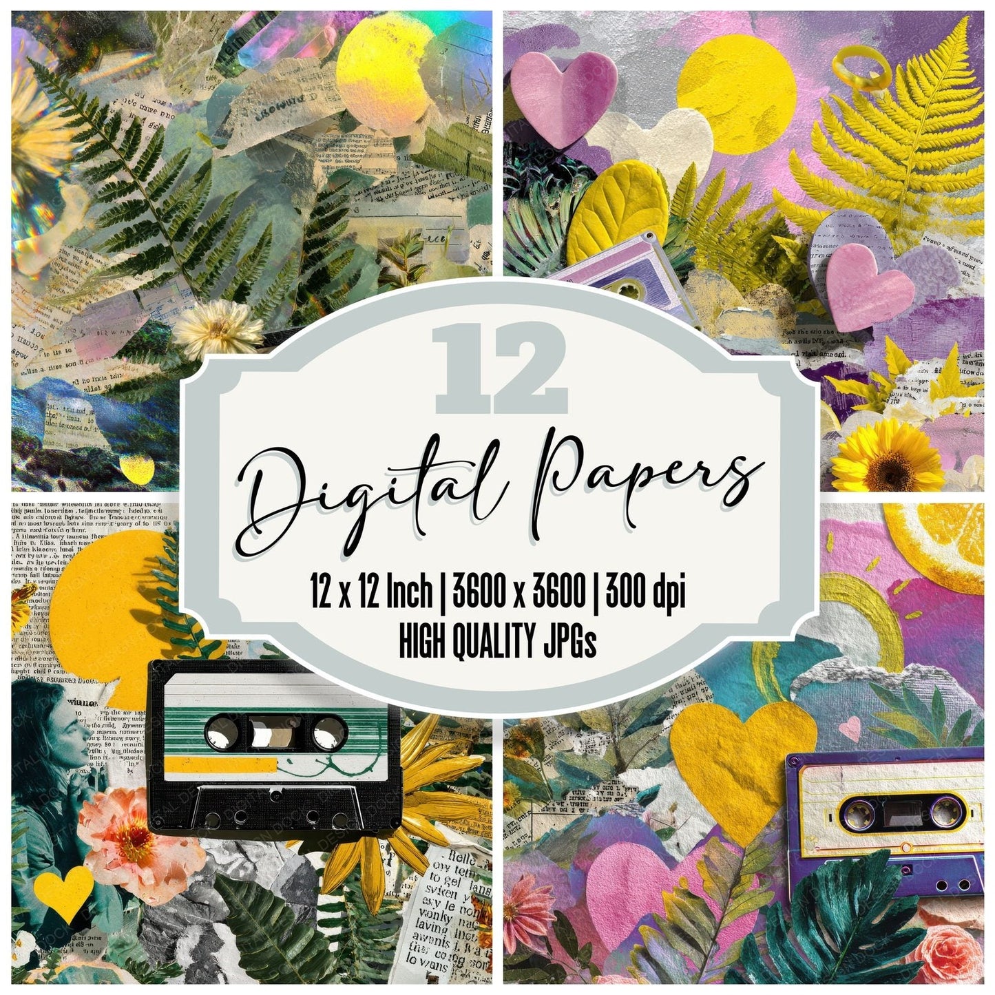 Sunbeam Heart Fern Tape Digital Paper Pack (DDD003894)