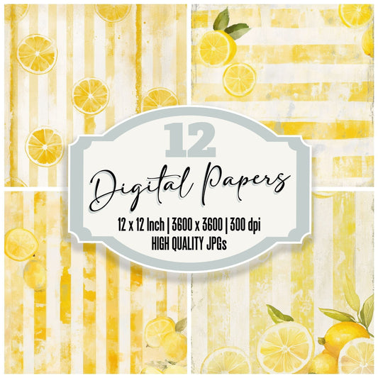 Sunny Lemonade Stripes Background Digital Paper Pack (DDD003906)
