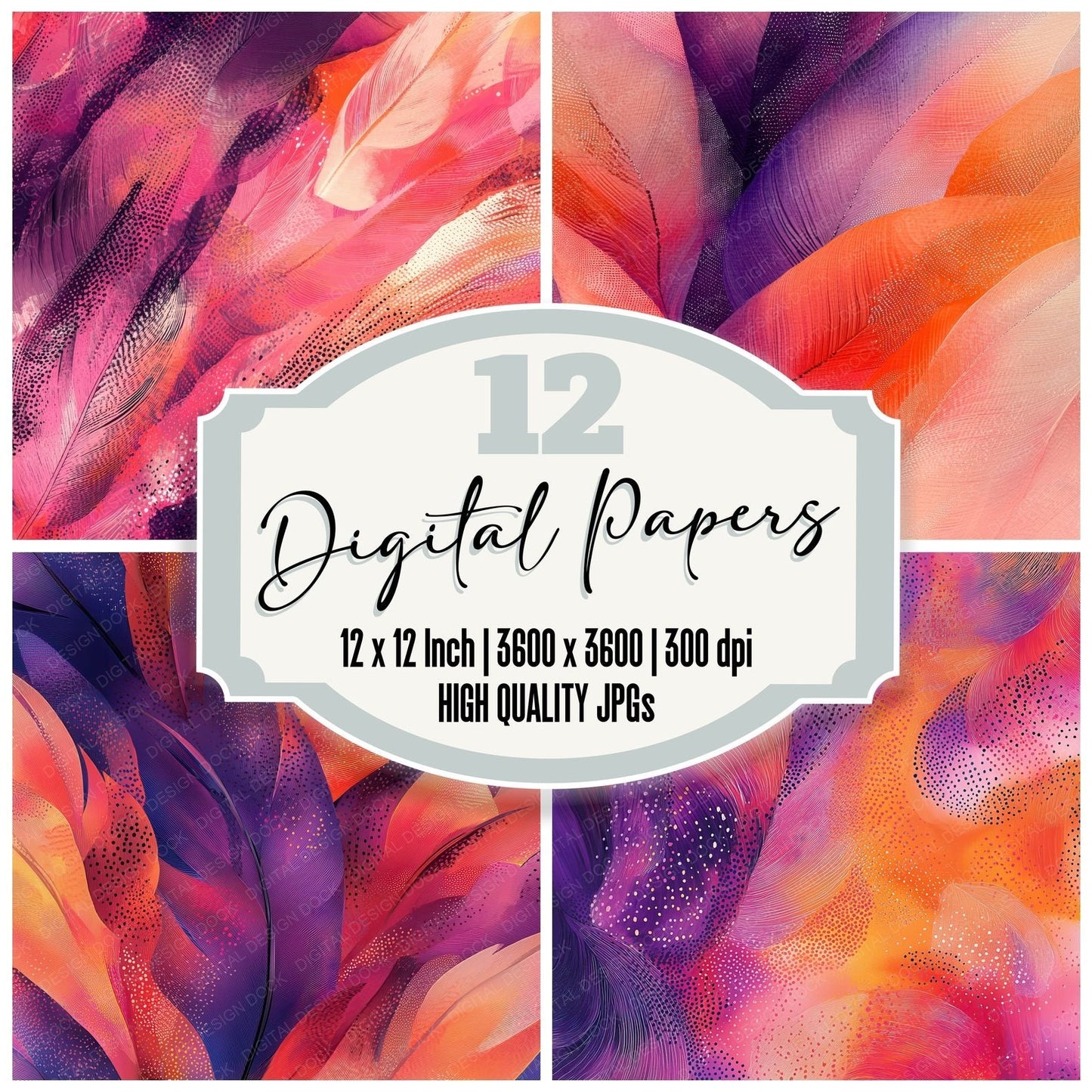 Sunset Feather Scale Digital Paper Pack (DDD003909)