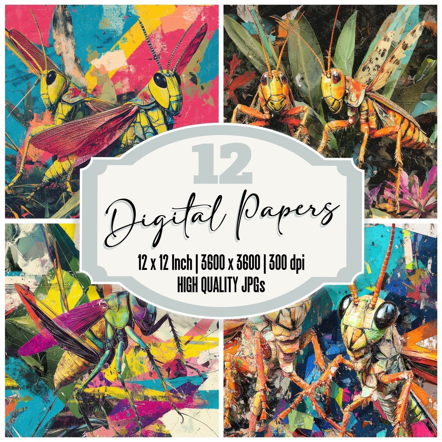 Surreal Grasshopper Clash Digital Paper Pack (DDD003918)