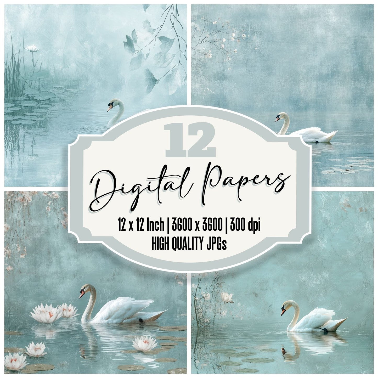 Swan Lily Water Digital Paper Pack (DDD003922)