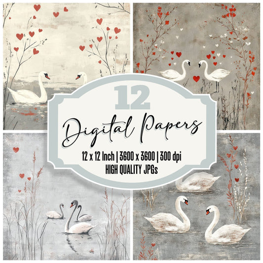 Swan Wheat Heart Digital Paper Pack (DDD003923)