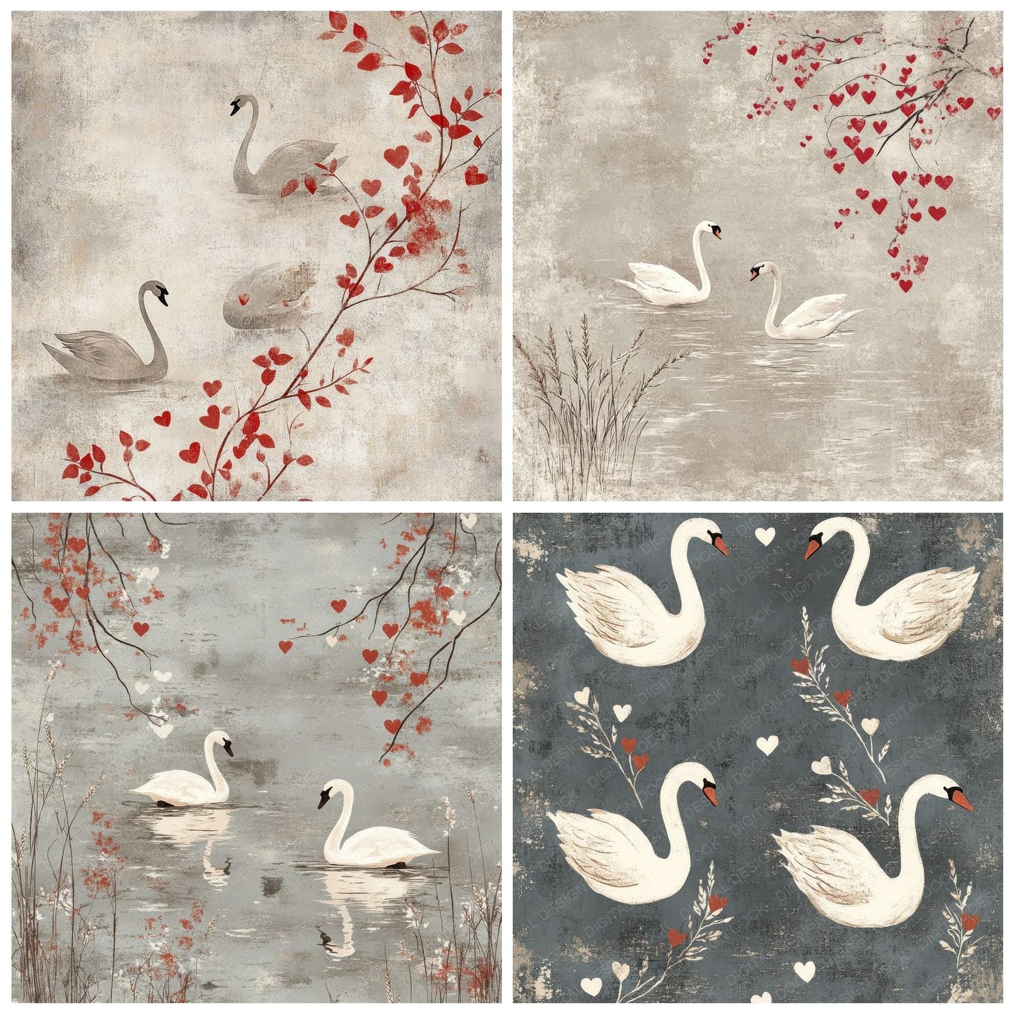 Swan Wheat Heart Digital Paper Pack (DDD003923)