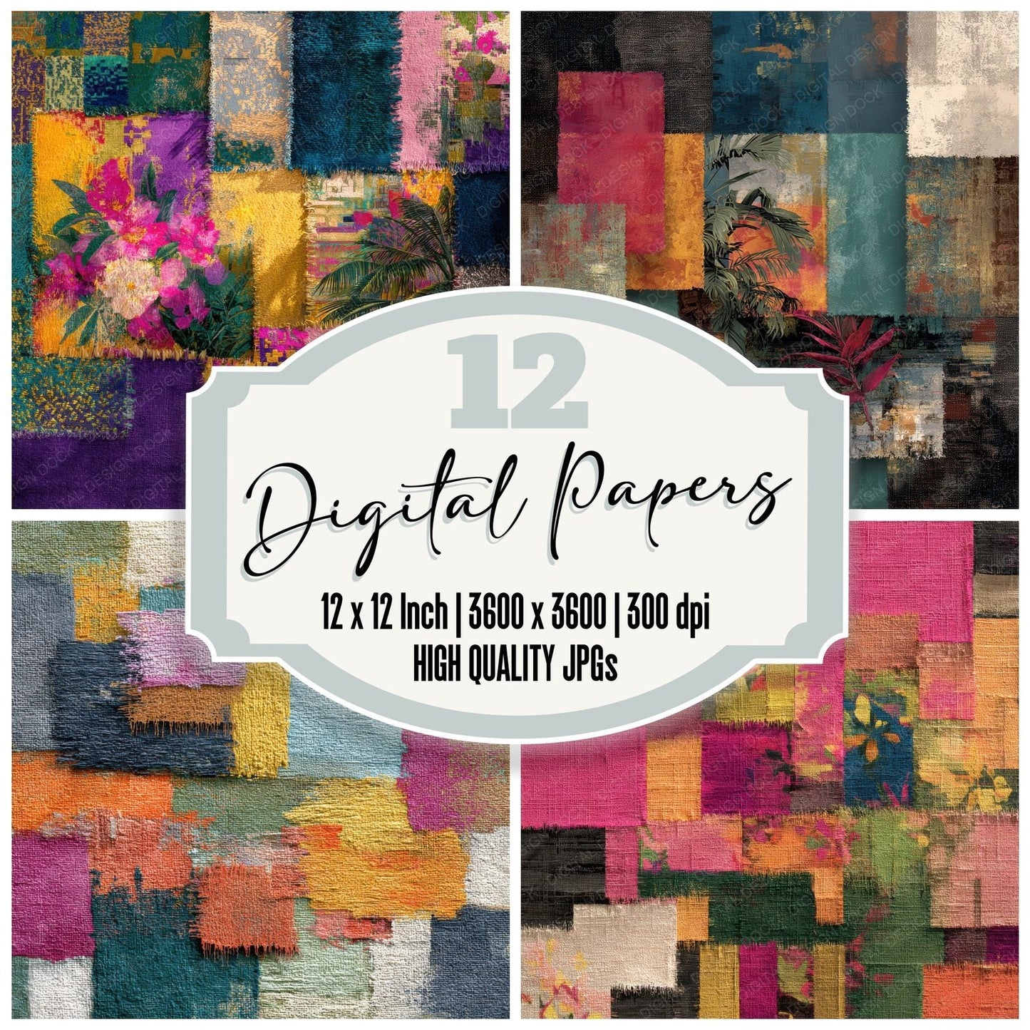 Tapestry Patch Seam Tropical Fray Digital Paper Pack (DDD003942)